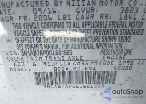 2016 Nissan Sentra S из США, поврежденный, VIN 3N1AB7AP0GL681585